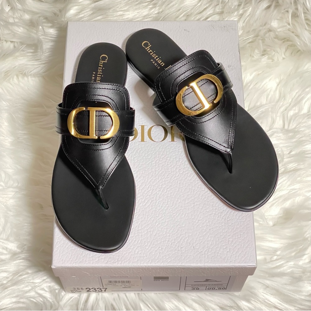 CHRISTIAN DIOR Calfskin 30 Montaigne Thong Sandals 39 Black